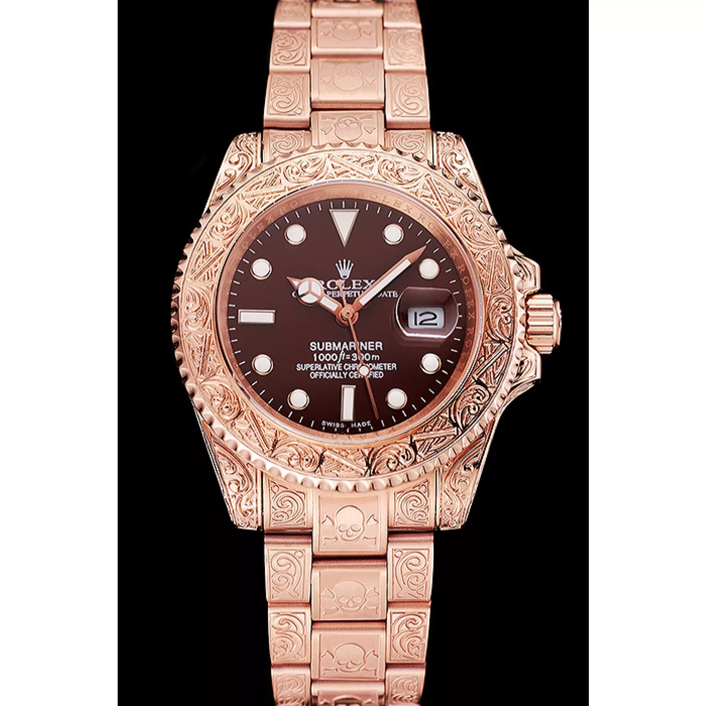 Rolex aaa copy Swiss Rolex Submariner Skull Limited Edition Brown Dial Rose Gold Case And Bracelet 1454087 0123