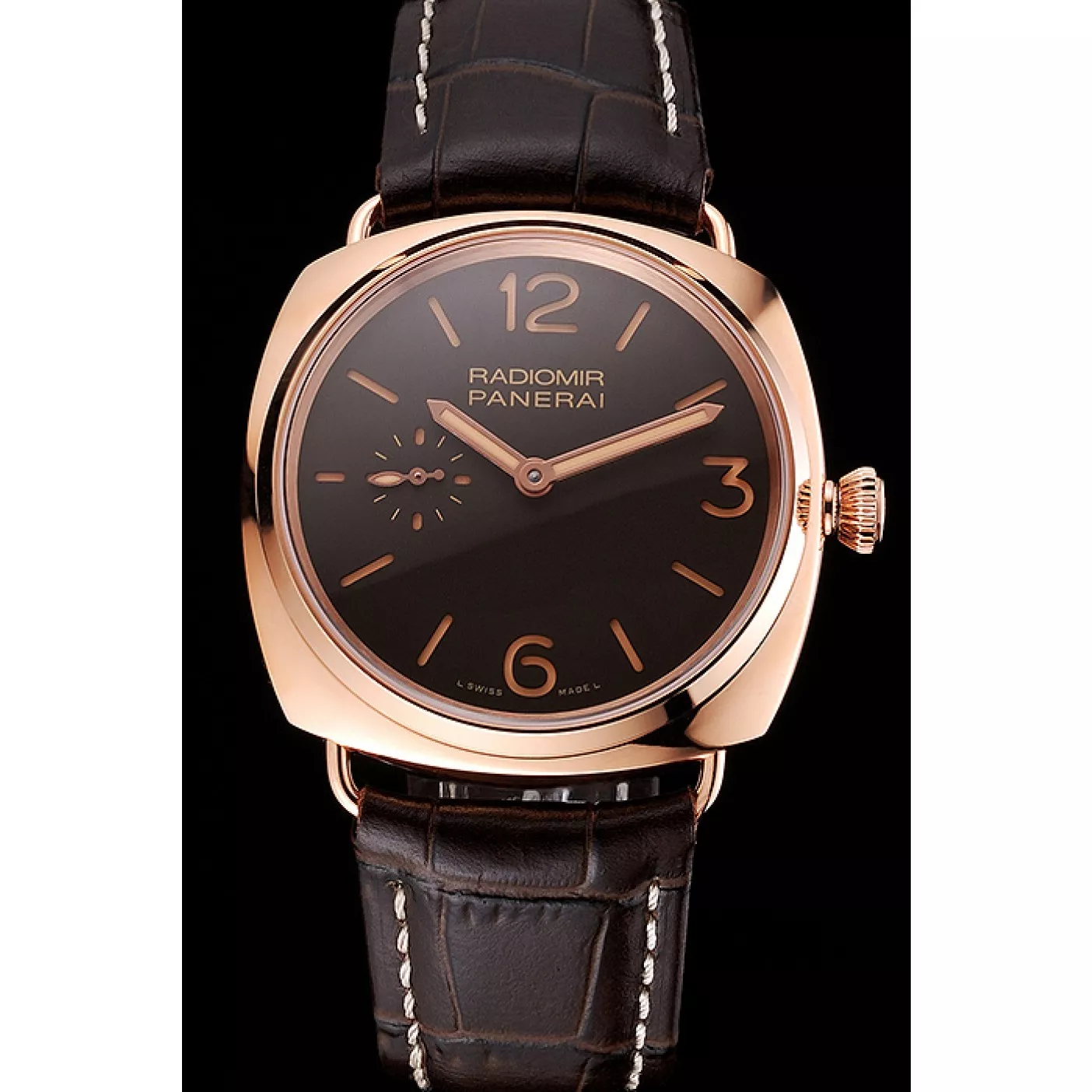 Rolex copies cheap Swiss Panerai Radiomir Oro Rosso Brown Dial Rose Gold Case Brown Leather Strap 0122