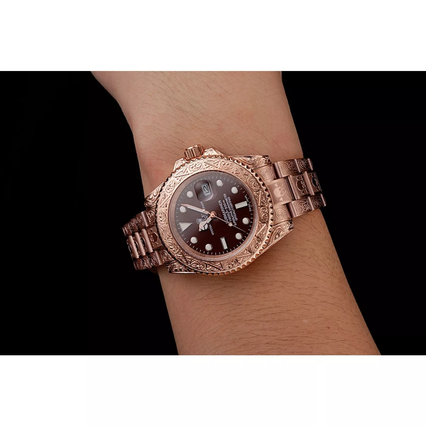 Rolex aaa copy Swiss Rolex Submariner Skull Limited Edition Brown Dial Rose Gold Case And Bracelet 1454087 0123