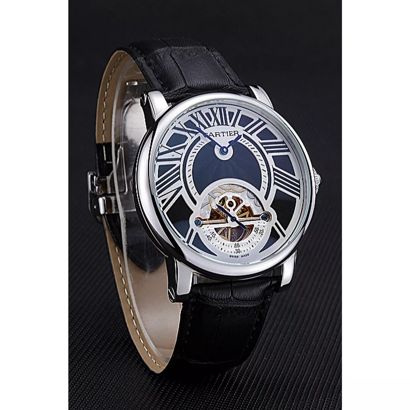 AAA replica watch Cartier Rotonde Flying Tourbillon Black Dial 621941 0122