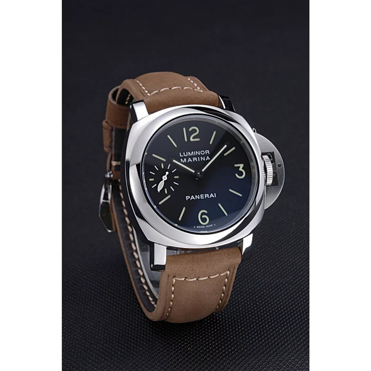 Rolex copies cheap Panerai Luminor Marina Stainless Steel Bezel Khaki Leather Bracelet 622311 0121