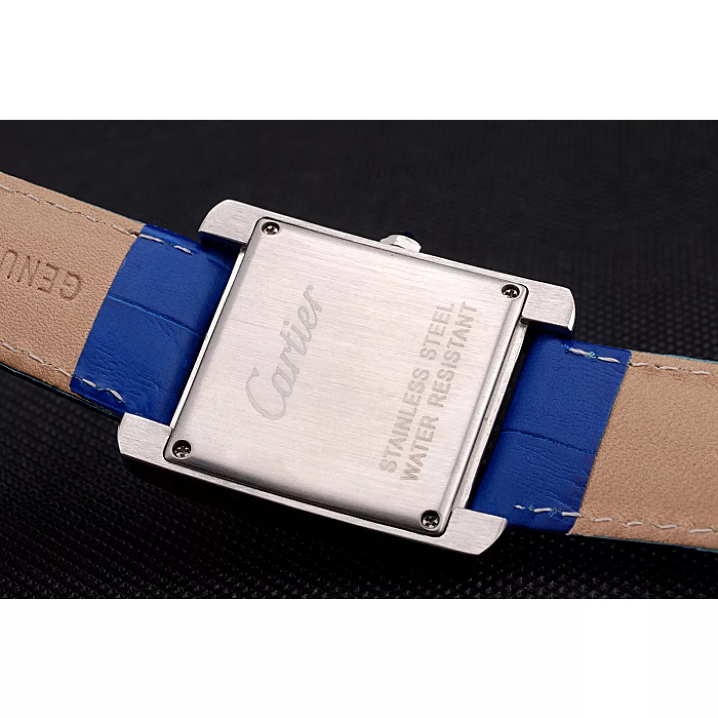 Rolex copies cheap Cartier Tank MC Stainless Steel Diamond Case White Dial Blue Leather Strap 622172 0129