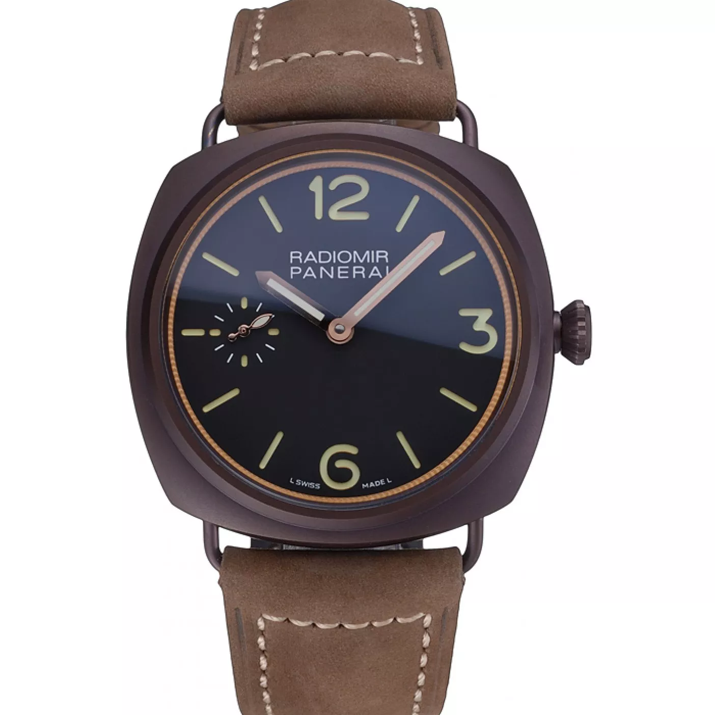 Panerai Radiomir Brown Stainless Steel Bezel Brown Leather Bracelet 622324 0121