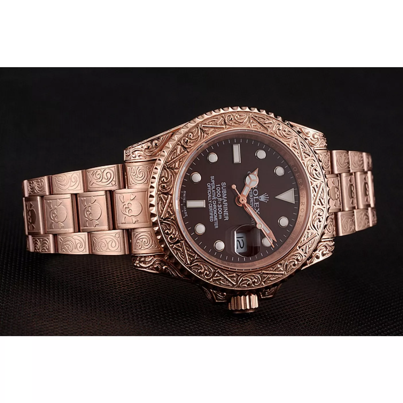 Rolex aaa copy Swiss Rolex Submariner Skull Limited Edition Brown Dial Rose Gold Case And Bracelet 1454087 0123