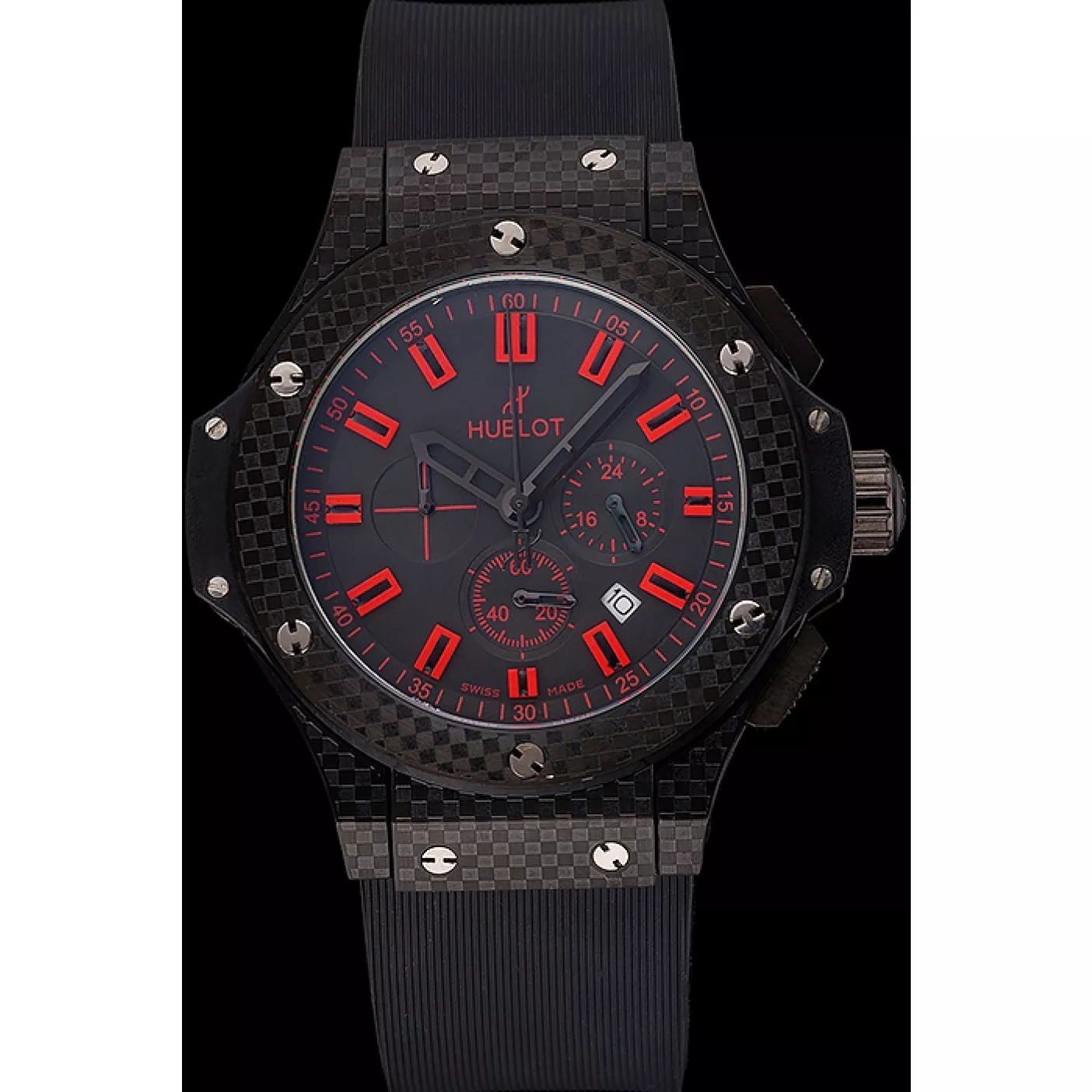 AAA replica watch Hublot Big Bang Carbon Dial With Red Markings Carbon Case And Bezel Black Rubber Strap 622775 0123