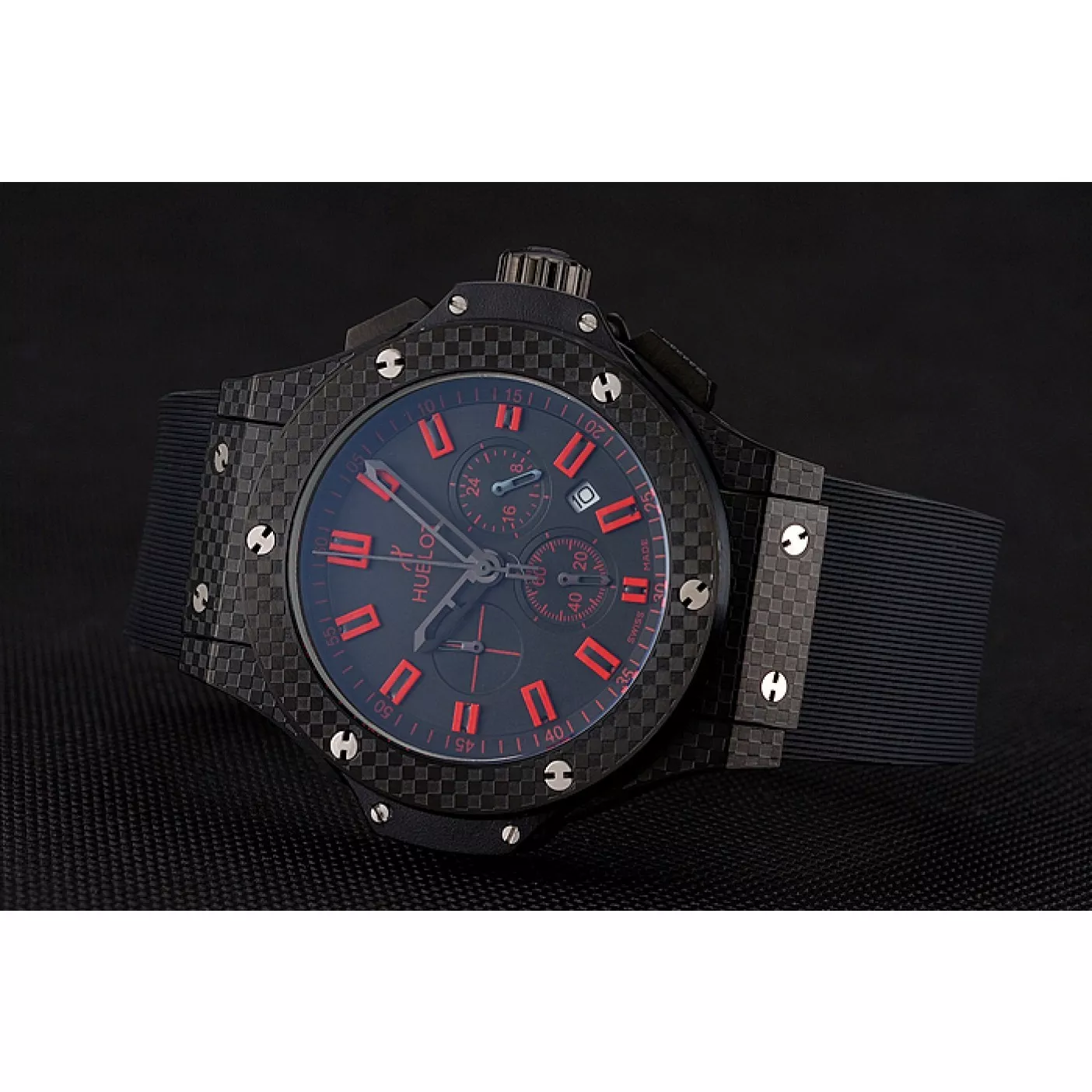 AAA replica watch Hublot Big Bang Carbon Dial With Red Markings Carbon Case And Bezel Black Rubber Strap 622775 0123