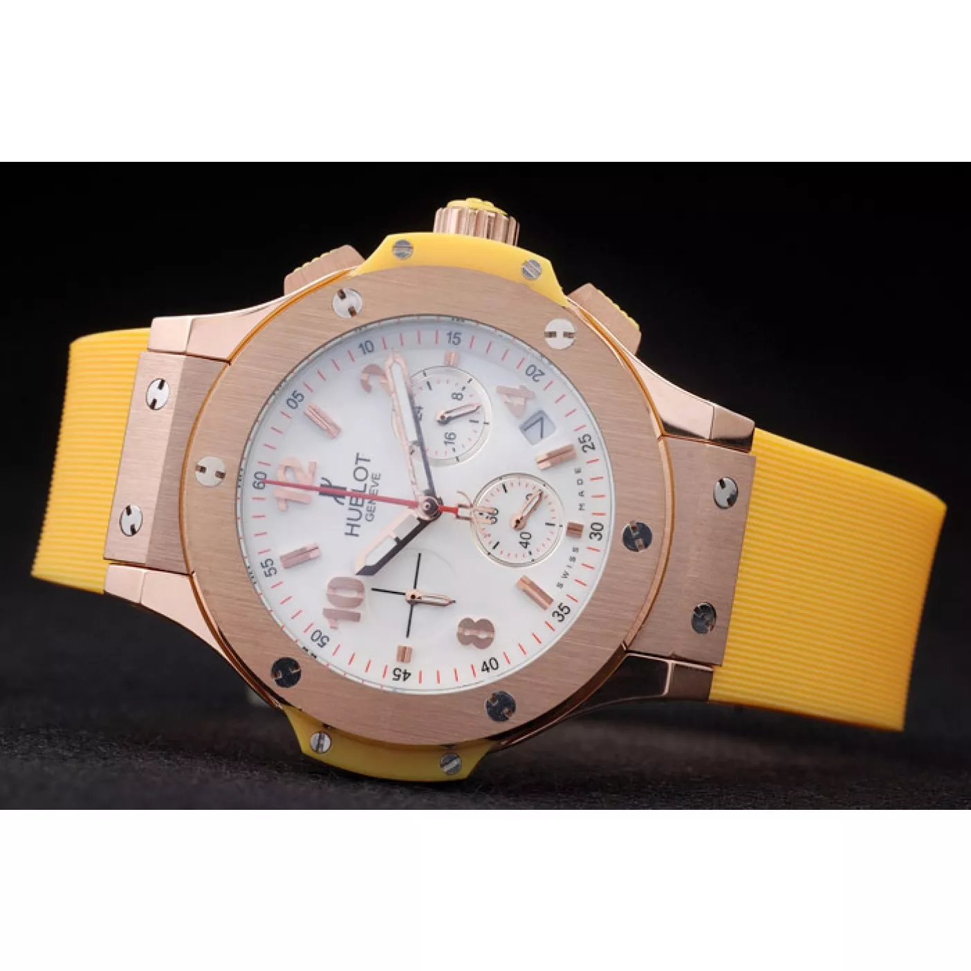 Rolex copies cheap Hublot Big Bang Yellow Strap White Dial Watch 98068 0127