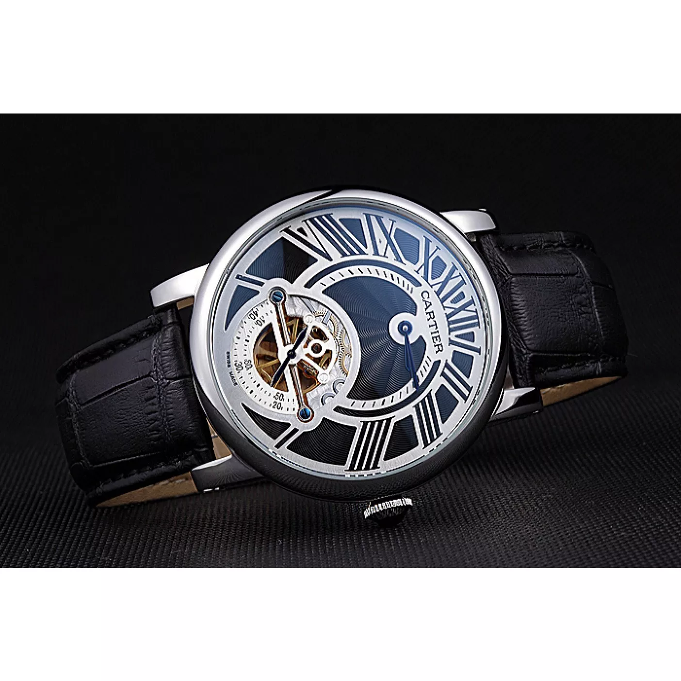 AAA replica watch Cartier Rotonde Flying Tourbillon Black Dial 621941 0122