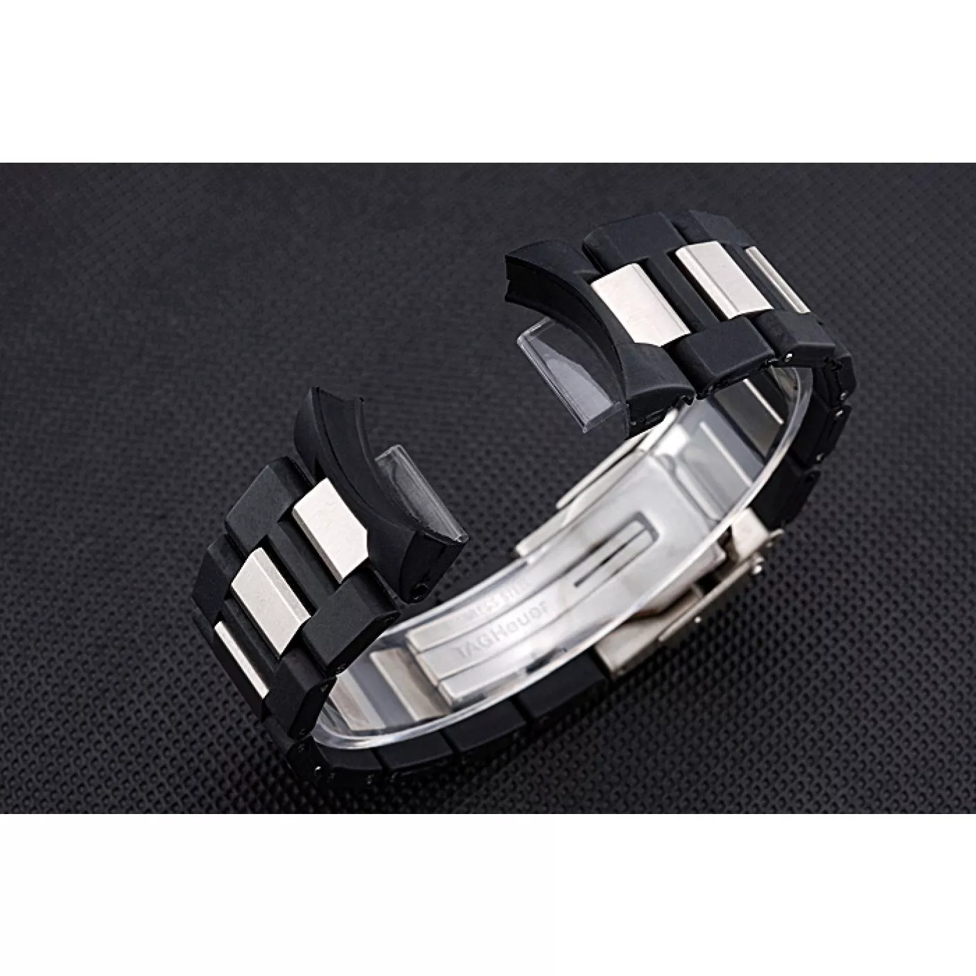 Rolex copies cheap Tag Heuer Plated Stainless Steel and Black Rubber Bracelet 622501 0124