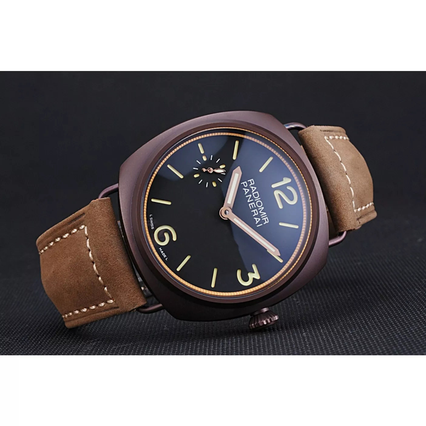 Good copy rolex watches Panerai Radiomir Brown Stainless Steel Bezel Brown Leather Bracelet 622324 0121