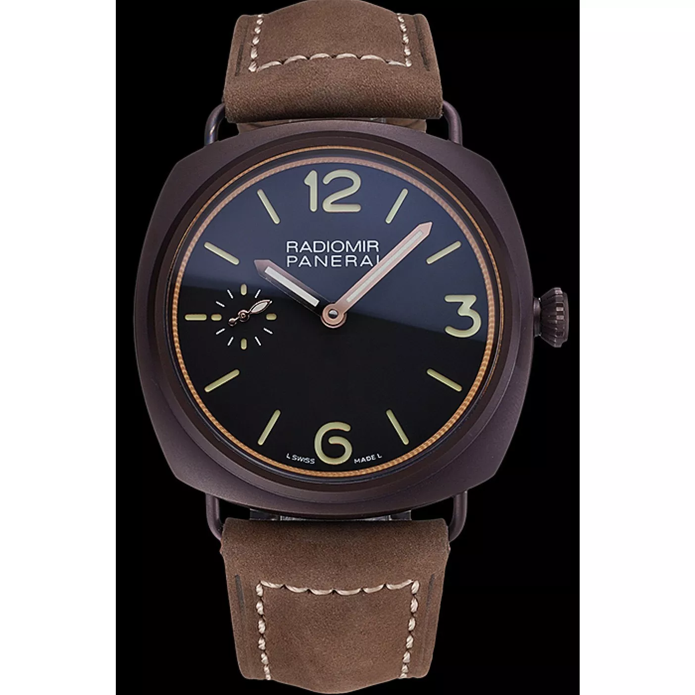 Good copy rolex watches Panerai Radiomir Brown Stainless Steel Bezel Brown Leather Bracelet 622324 0121