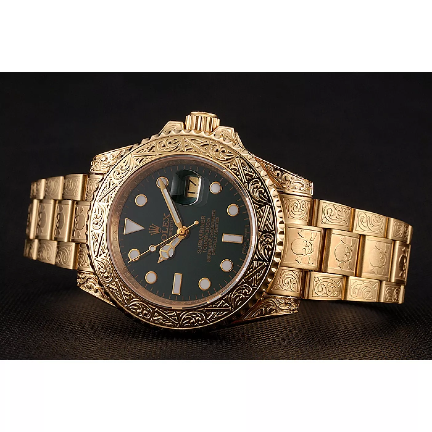 AAA replica watch Swiss Rolex Submariner Skull Limited Edition Green Dial Gold Case And Bracelet 1454088 0123