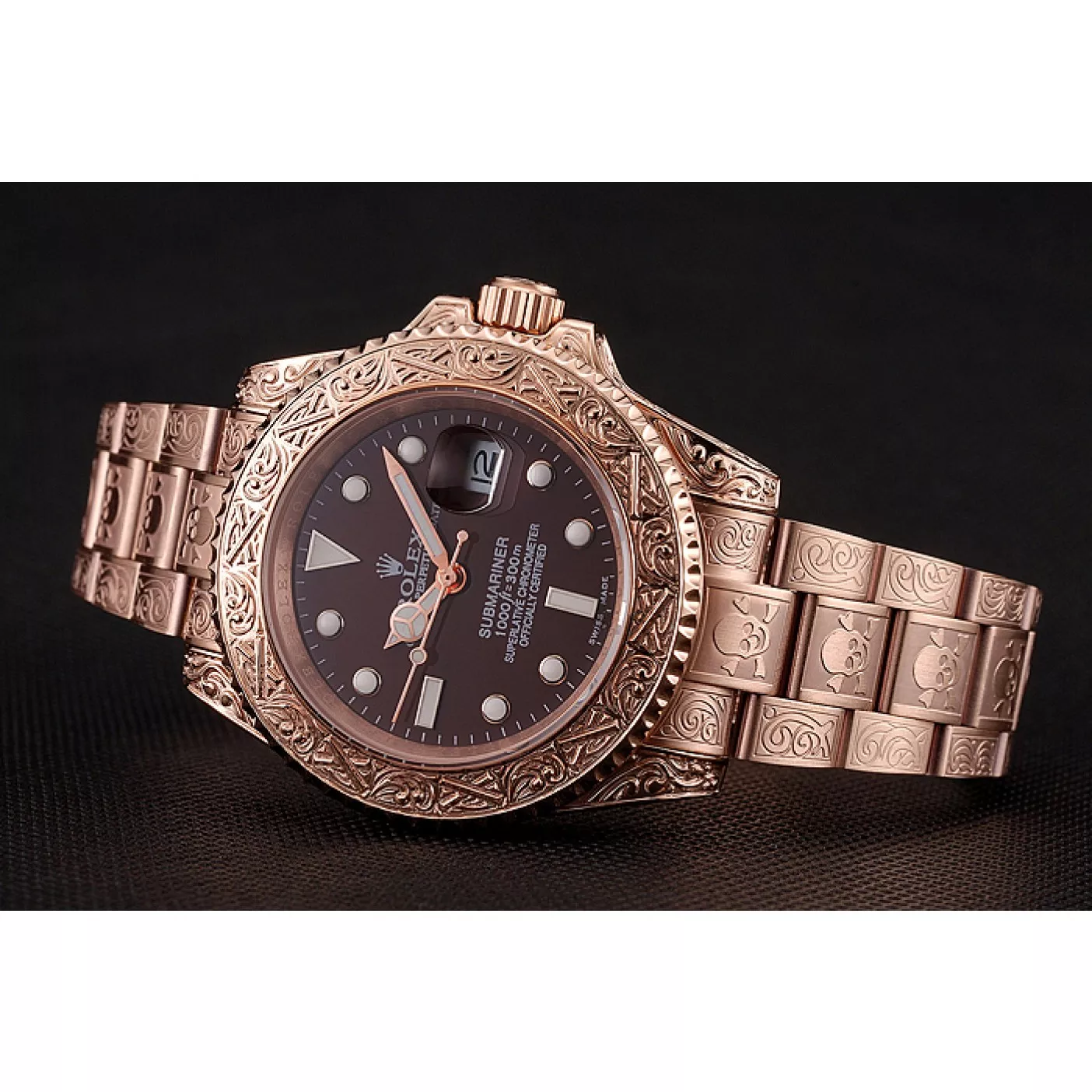 Rolex aaa copy Swiss Rolex Submariner Skull Limited Edition Brown Dial Rose Gold Case And Bracelet 1454087 0123