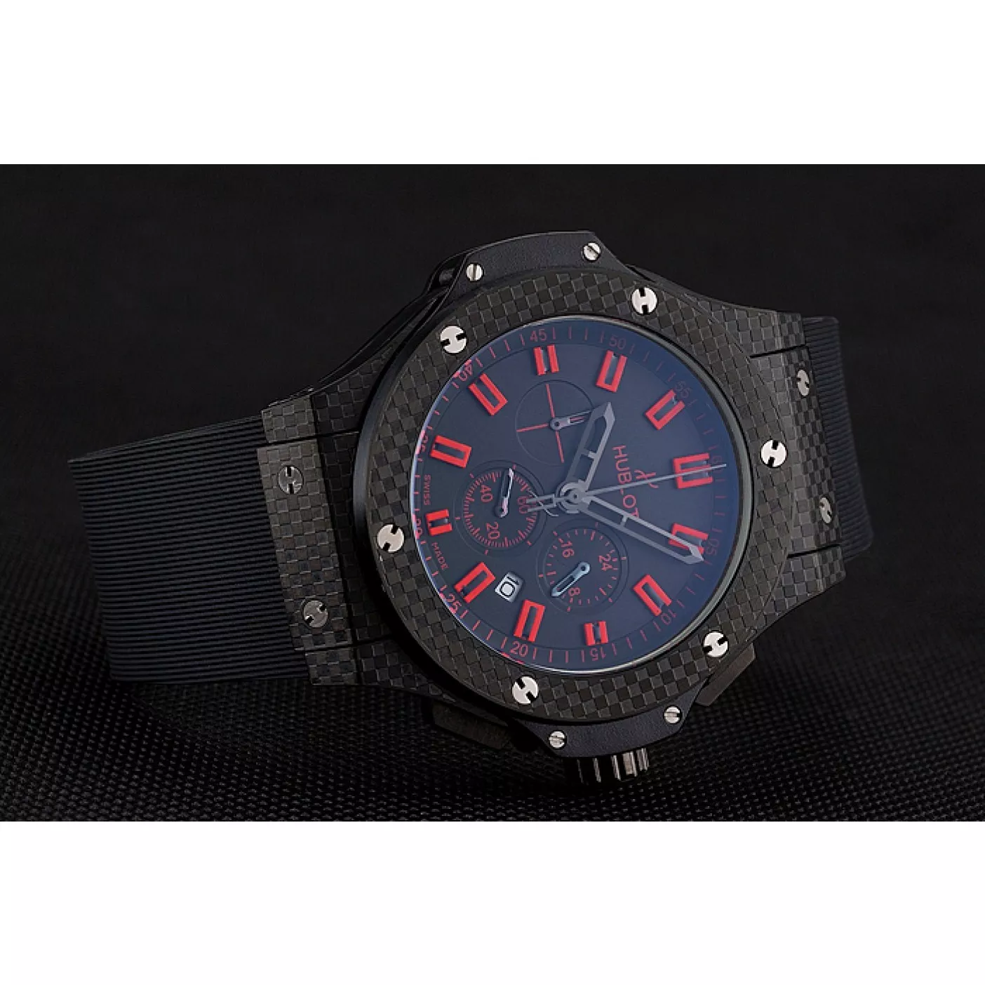 AAA replica watch Hublot Big Bang Carbon Dial With Red Markings Carbon Case And Bezel Black Rubber Strap 622775 0123