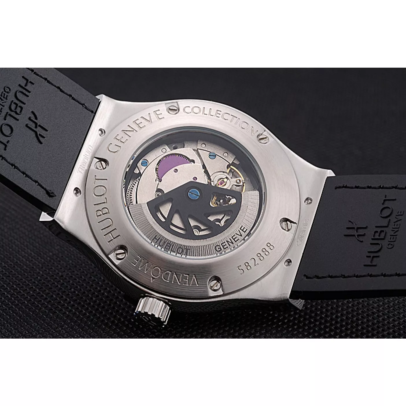 Good copy rolex watches Hublot Classic Fusion Diamond Skull Dial Stainless Steel Case Black Leather Strap 622814 0117