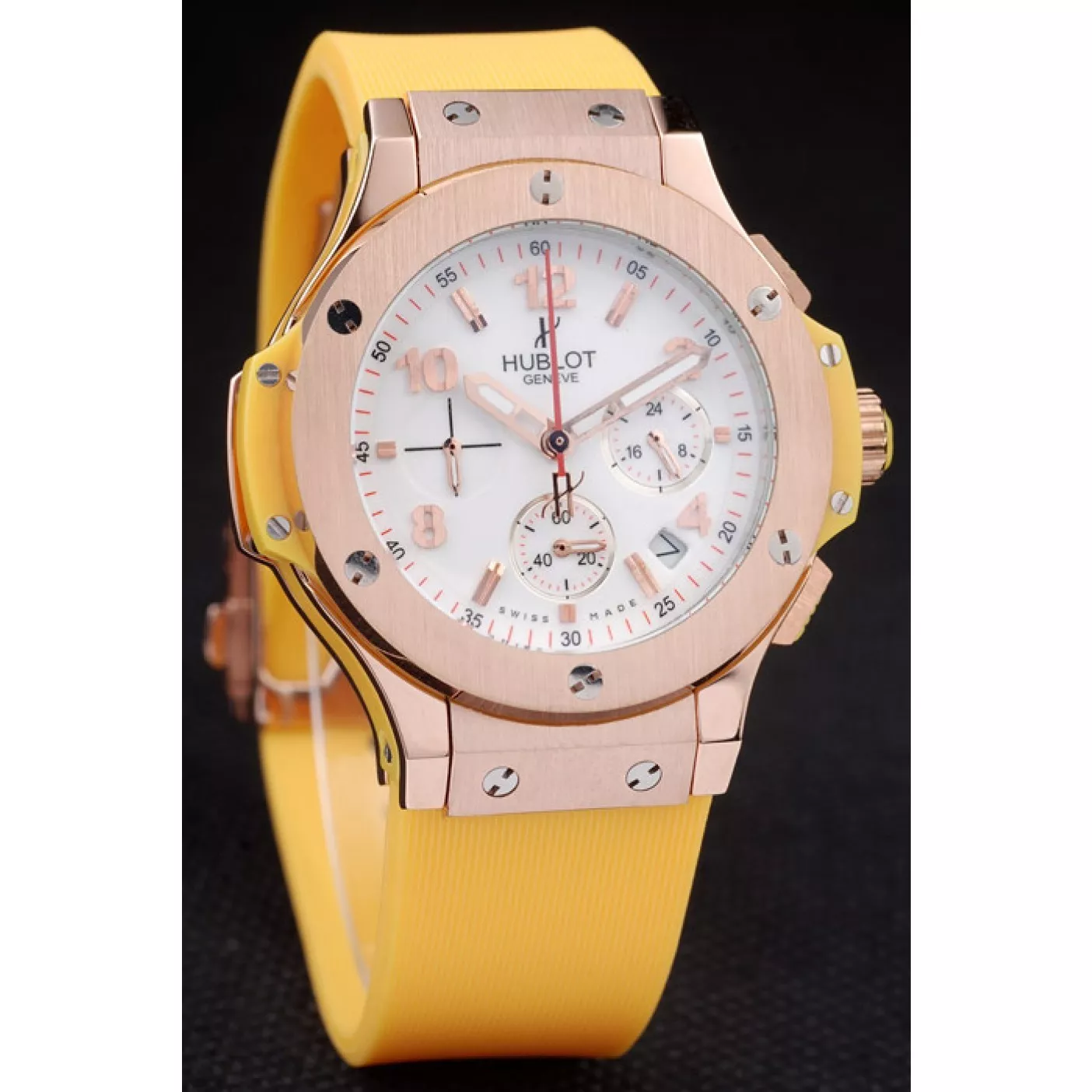 Rolex copies cheap Hublot Big Bang Yellow Strap White Dial Watch 98068 0127