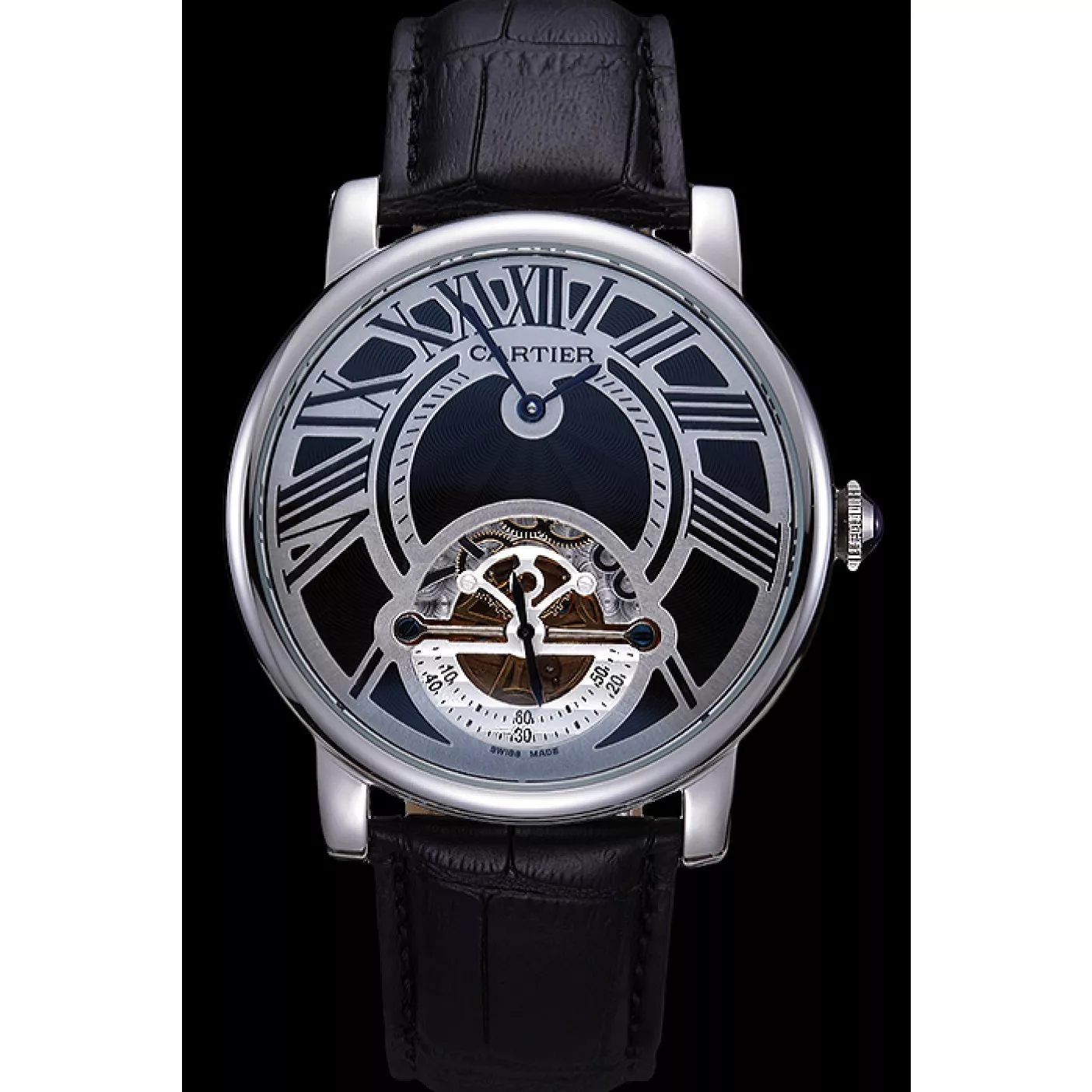 AAA replica watch Cartier Rotonde Flying Tourbillon Black Dial 621941 0122