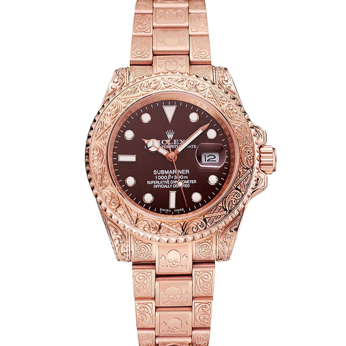 Swiss Rolex Submariner Skull Limited Edition Brown Dial Rose Gold Case And Bracelet 1454087 0123