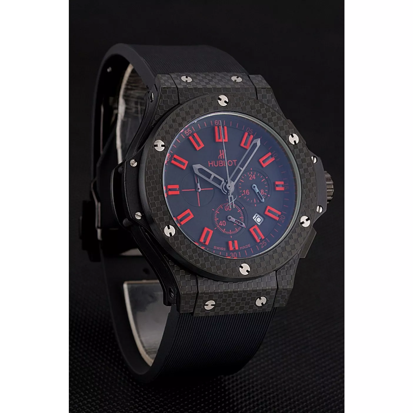 AAA replica watch Hublot Big Bang Carbon Dial With Red Markings Carbon Case And Bezel Black Rubber Strap 622775 0123