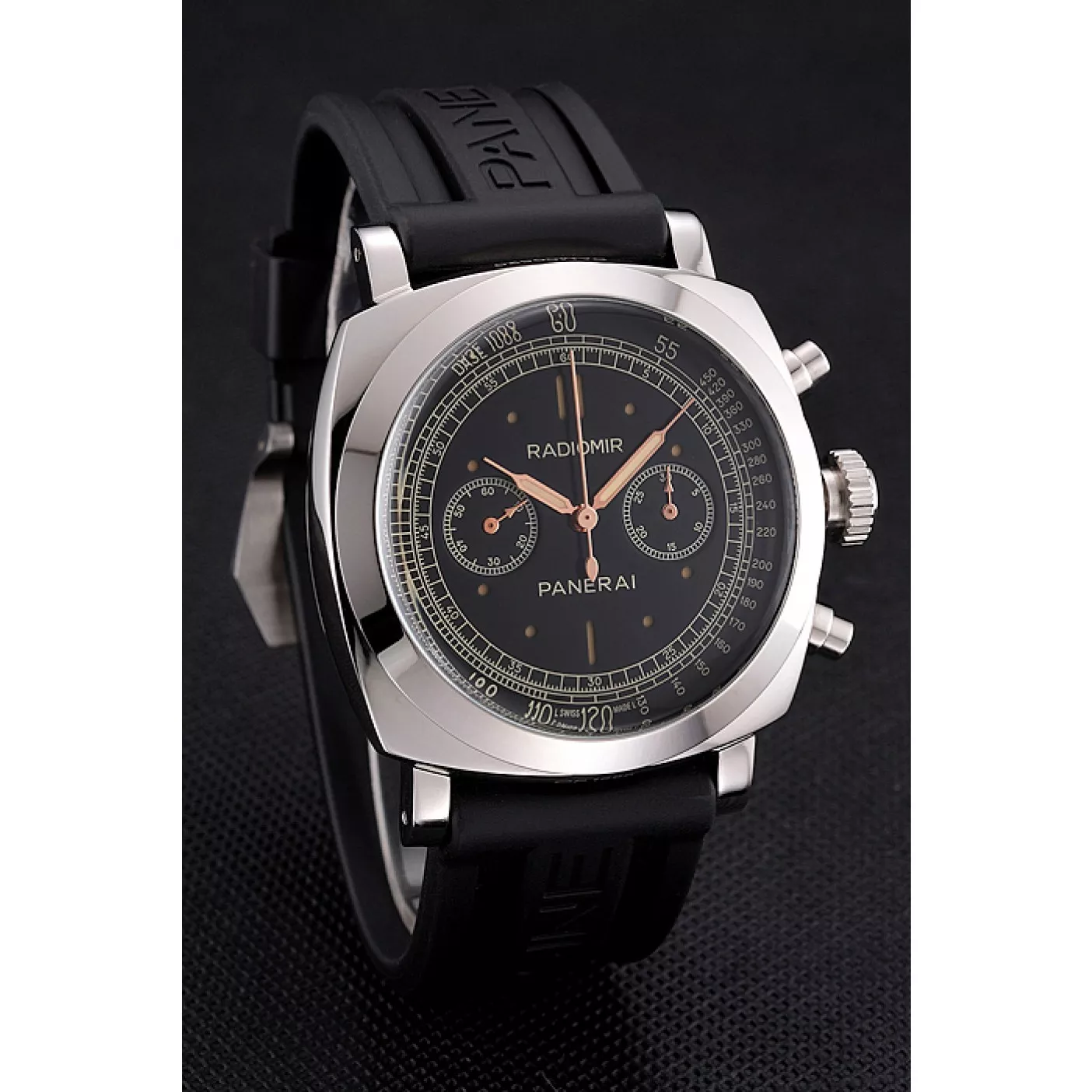 Rolex aaa copy Swiss Panerai Radiomir 1940 Chronograph Black Dial Stainless Steel Case Black Rubber Strap 0129