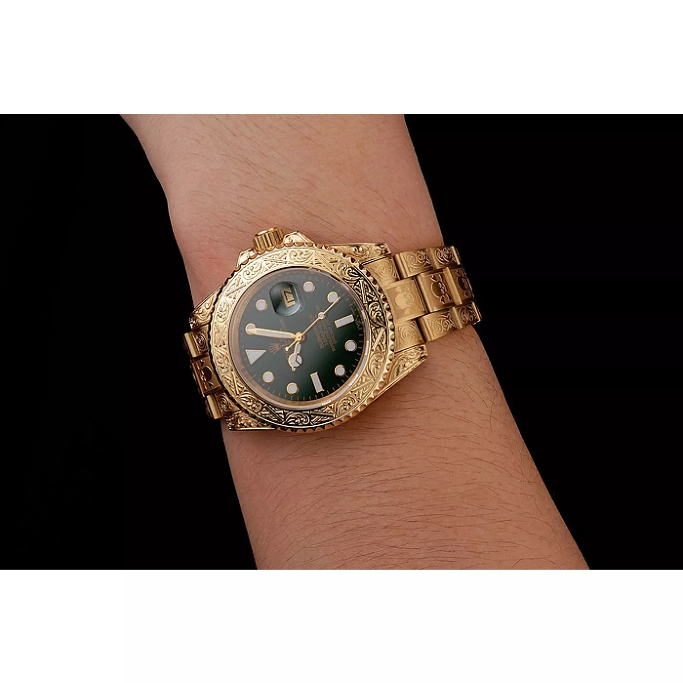 AAA replica watch Swiss Rolex Submariner Skull Limited Edition Green Dial Gold Case And Bracelet 1454088 0123