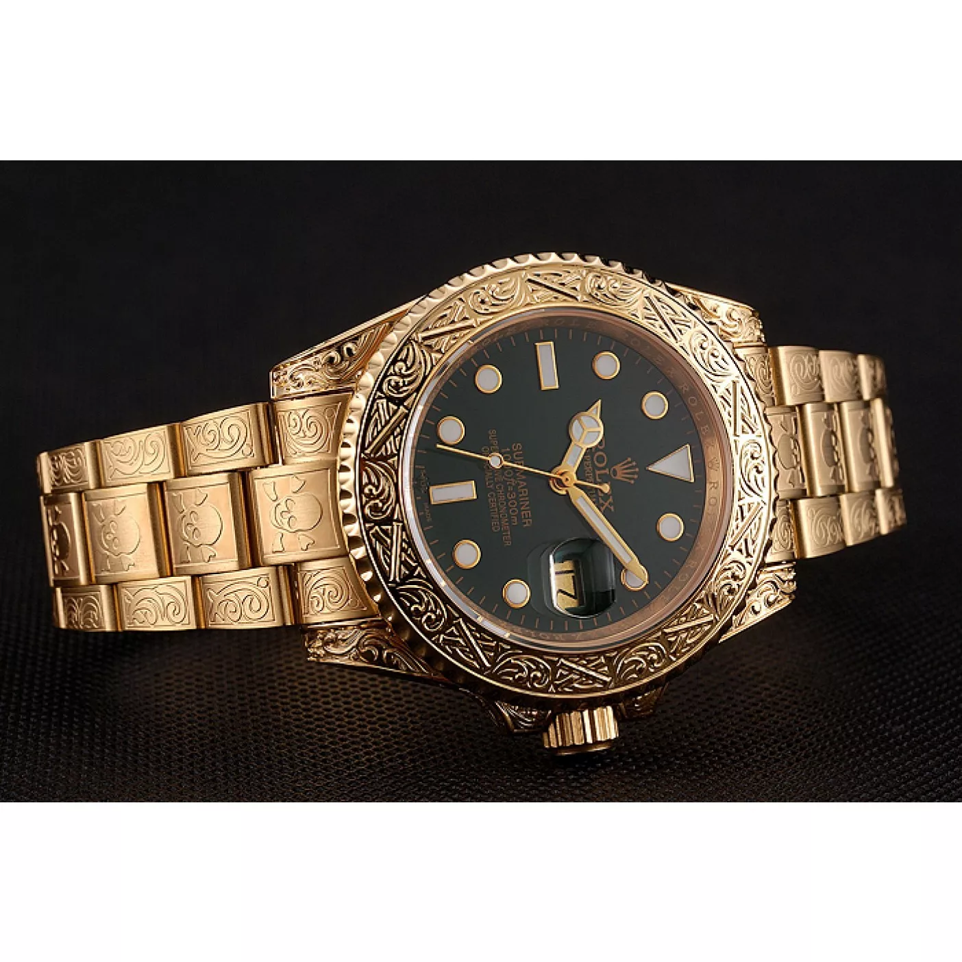 AAA replica watch Swiss Rolex Submariner Skull Limited Edition Green Dial Gold Case And Bracelet 1454088 0123