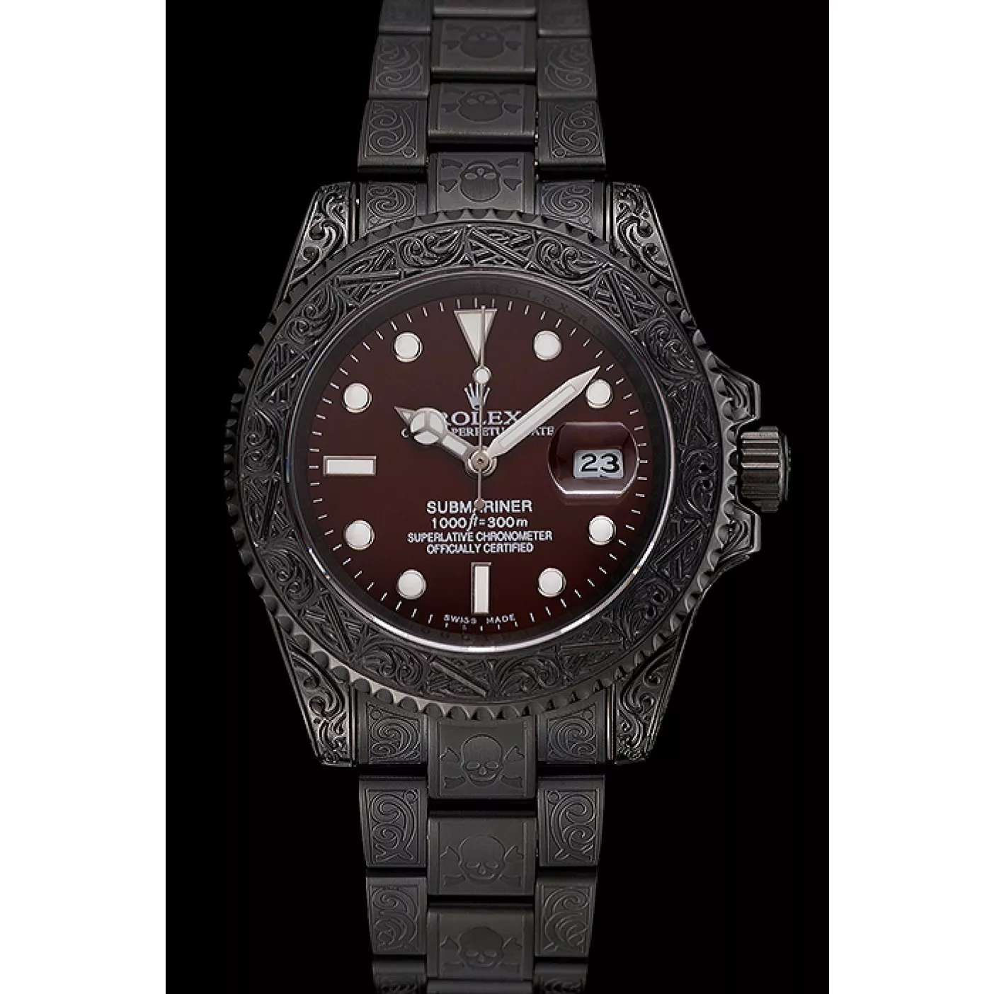 Rolex copies cheap Rolex Submariner Skull Limited Edition Brown Dial All Black Case And Bracelet 1454075 0202