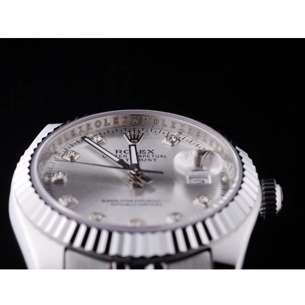 Rolex aaa copy 7455 Rolex Datejust Ribbed Diamonds Bezel Silver Dial 0216