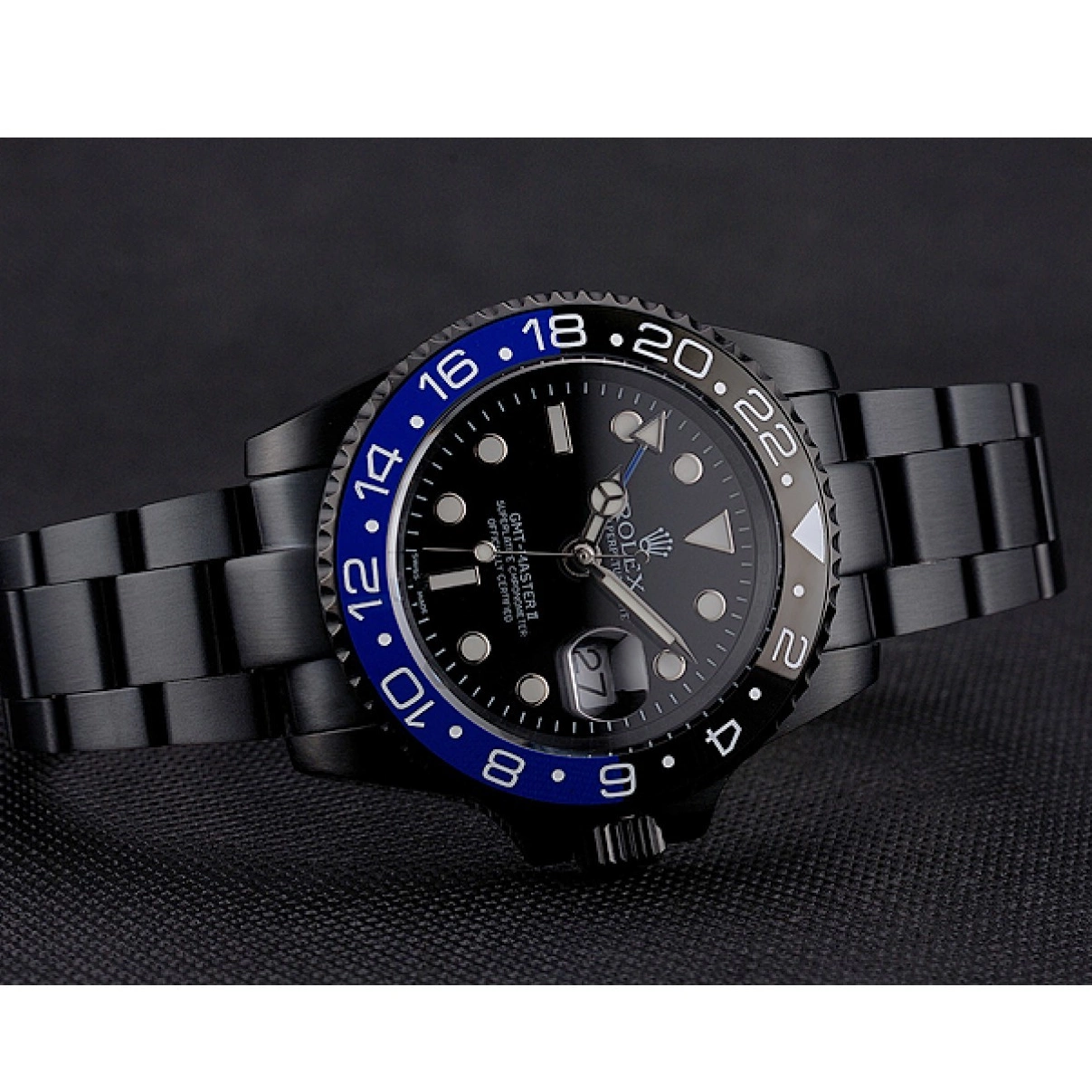 Good copy rolex watches Black GMT Bezel Dial Swiss Rolex And Case PVD Blue II Black Black Bracelet Master And 0212