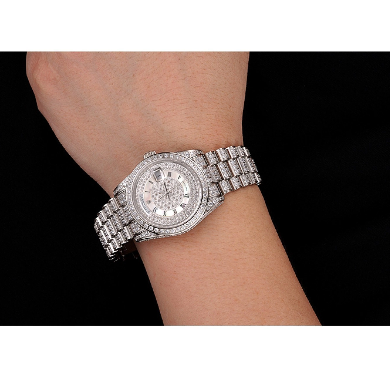 Rolex aaa copy Rolex Swiss Diamond Diamond Bracelet Dial Diamond 1453950 Case Day-Date Pave 0208