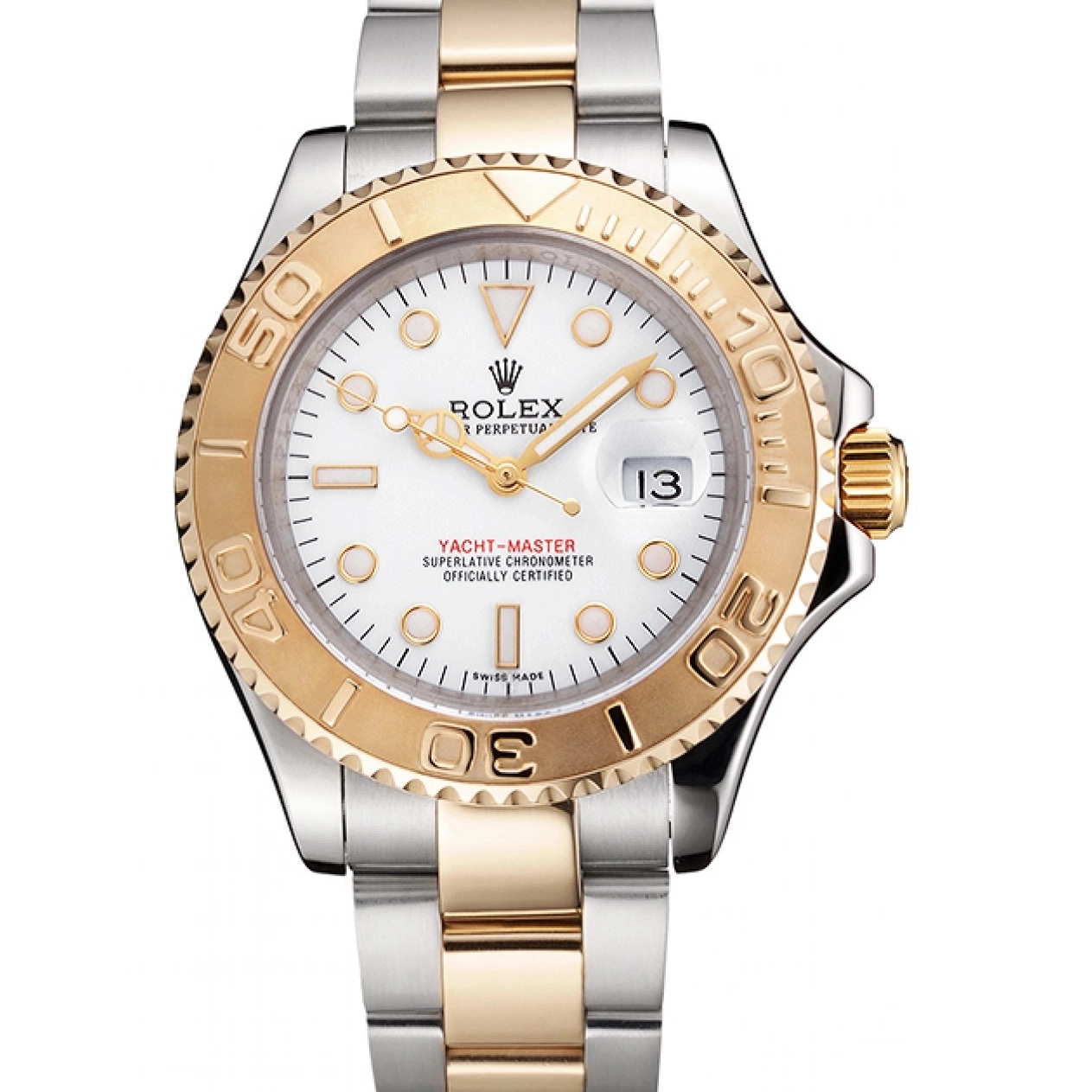 Good copy rolex watches Rolex Steel Stainless Dial Bracelet Bezel Two White Case Gold Tone Yacht-Master Swiss 0214