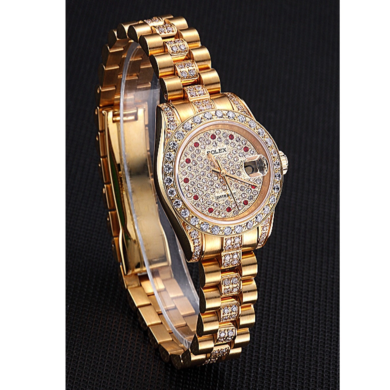 Good copy rolex watches Gold Dial Diamond DateJust Swiss 622023 Rolex 0218