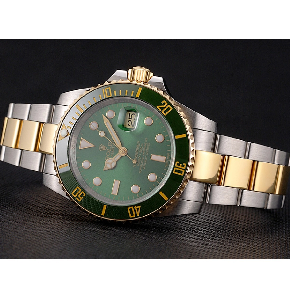 Good copy rolex watches Rolex And Green Swiss Bracelet Dial Two Submariner Tone Bezel Gold Steel 0216