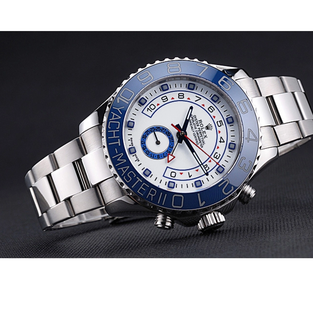 AAA replica watch Yacht Master White 622269 Steel Stainless Bracelet Bezel Rolex Dial II Blue 0221