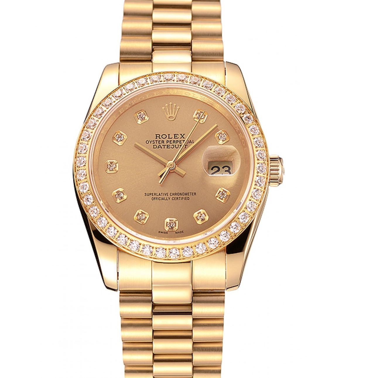 Good copy rolex watches Diamond Champagne Bracelet Bezel Swiss 1454097 Gold Datejust Rolex Dial 0212