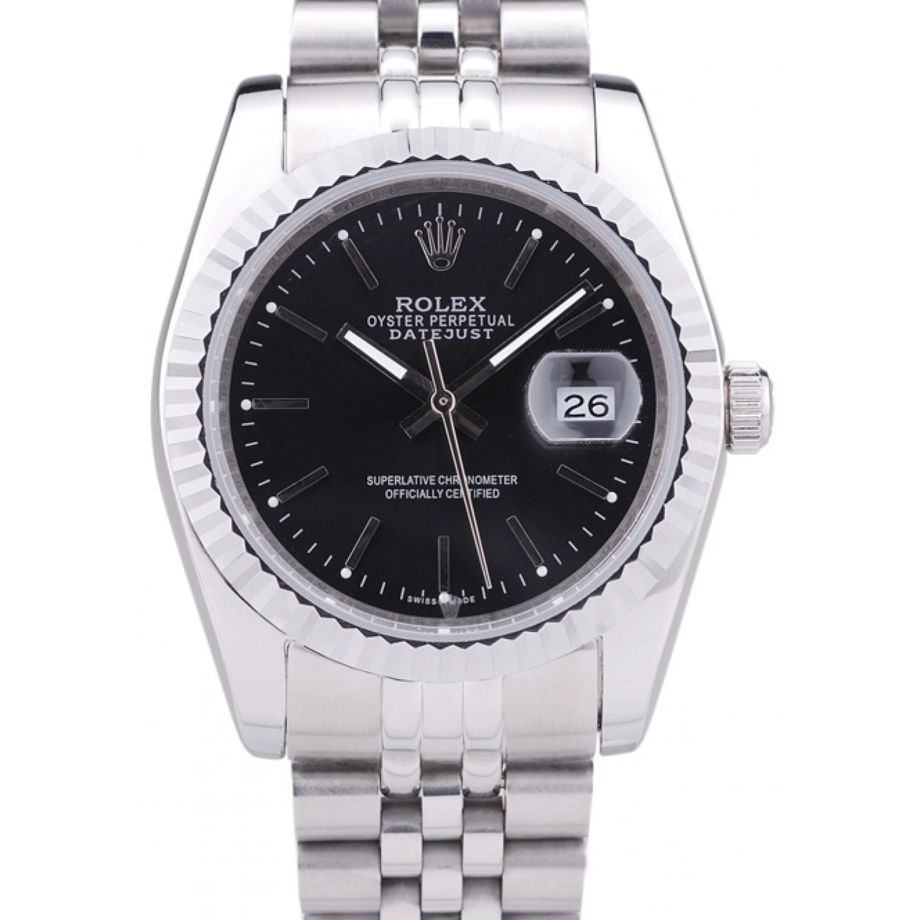 Good copy rolex watches Ribbed Diamonds Bezel Dial Rolex 7456 Datejust Black 0215