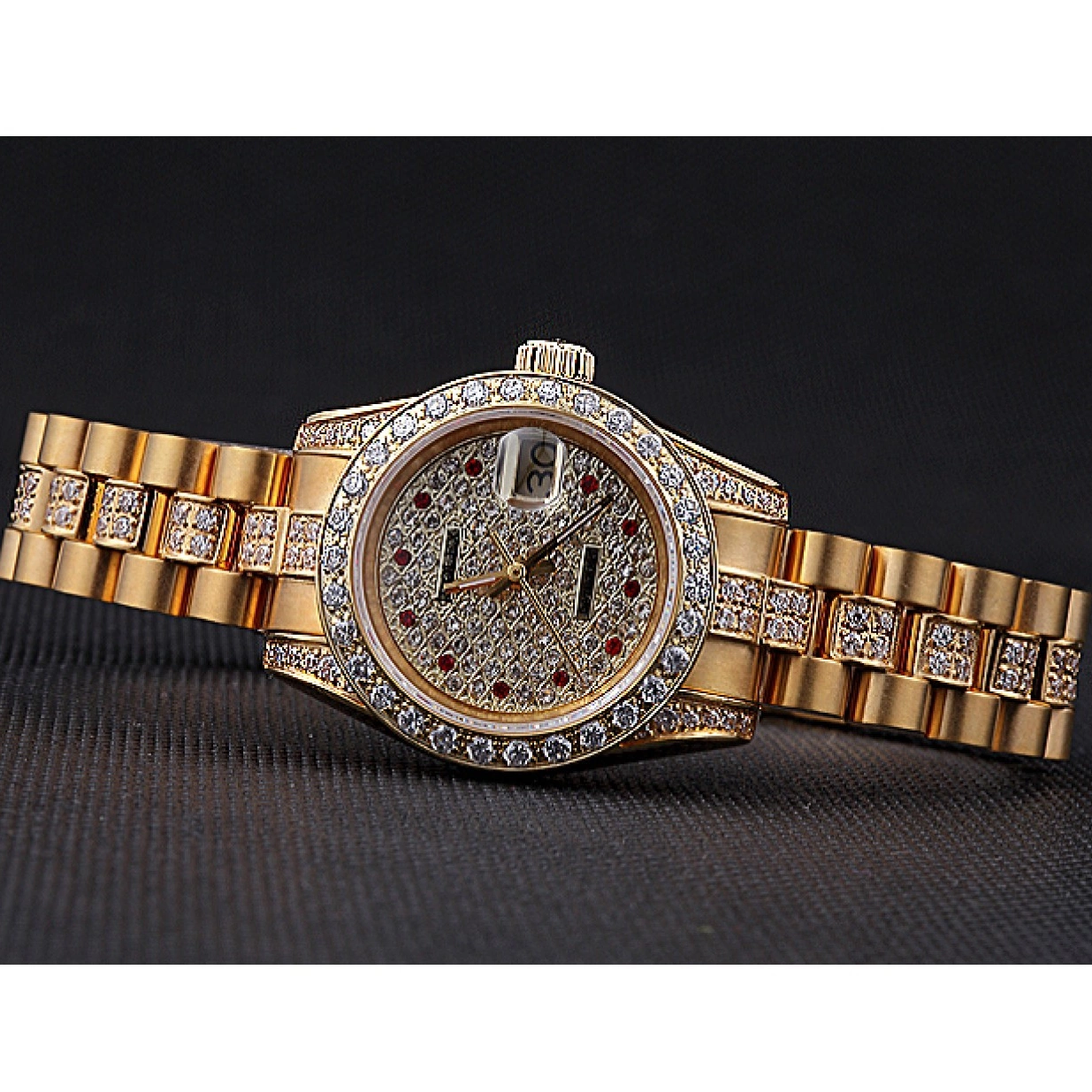 Good copy rolex watches Gold Dial Diamond DateJust Swiss 622023 Rolex 0218