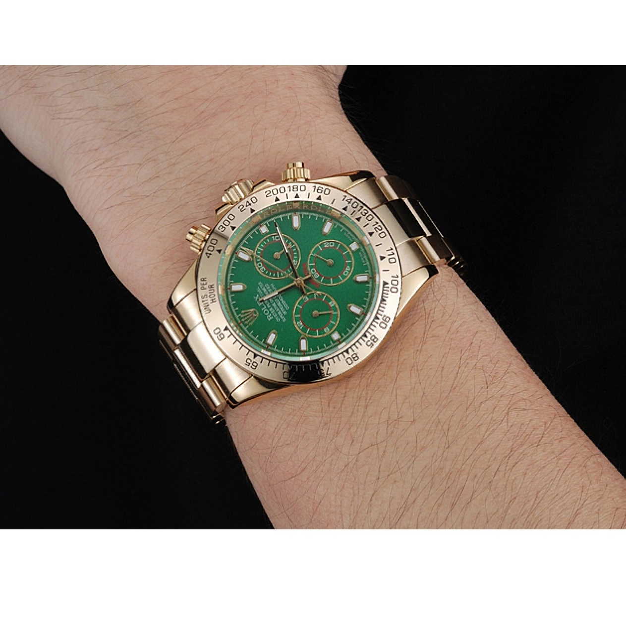 Good copy rolex watches Cosmograph Bracelet And Gold Green Daytona 1454244 Dial Rolex Case 0220