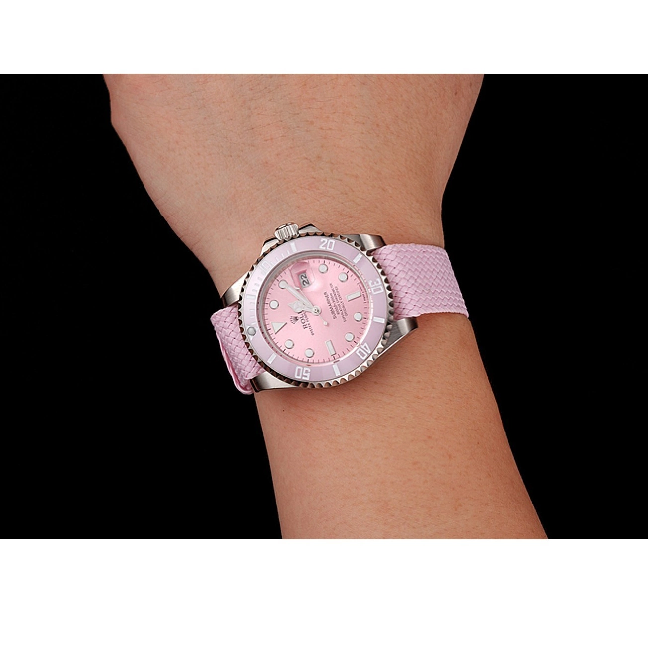 AAA replica watch Pink Bracelet Dial Submariner 1453866 Pink Bezel Rolex Fabric Pink 0219