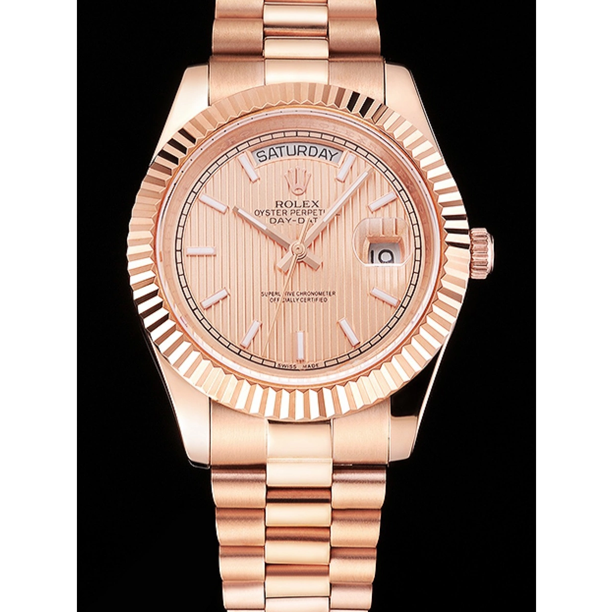 Rolex aaa copy Swiss Bracelet Gold And Day Rose 40 Date Etched Gold Case Dial Rolex Rose 0221