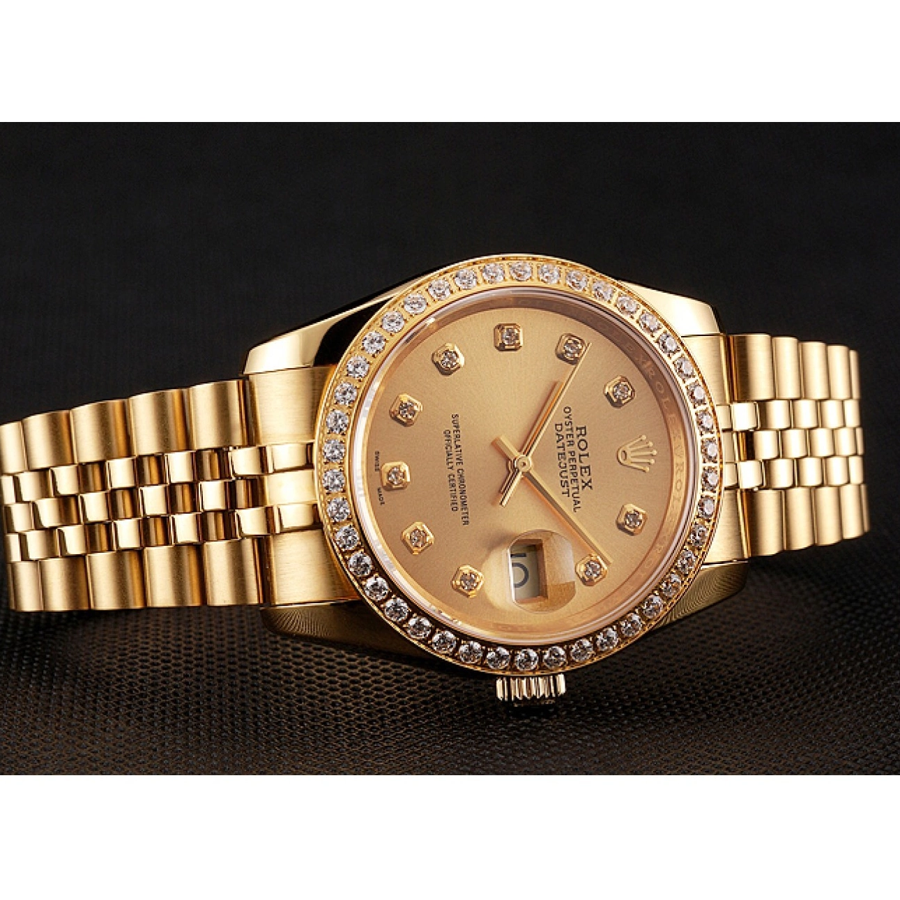 Good copy rolex watches Dial Bracelet Swiss Diamond Gold Rolex Datejust Jubilee 1454098 Bezel Champagne 0225