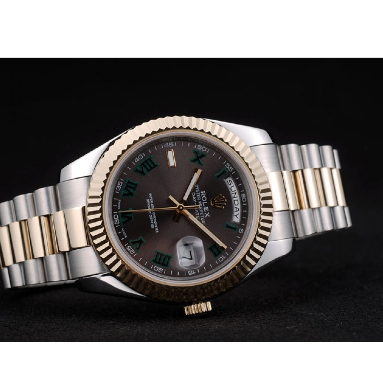 Rolex aaa copy Colored Dial Dual 41981 Strap Grey Stainless Rolex Steel DayDate 0212