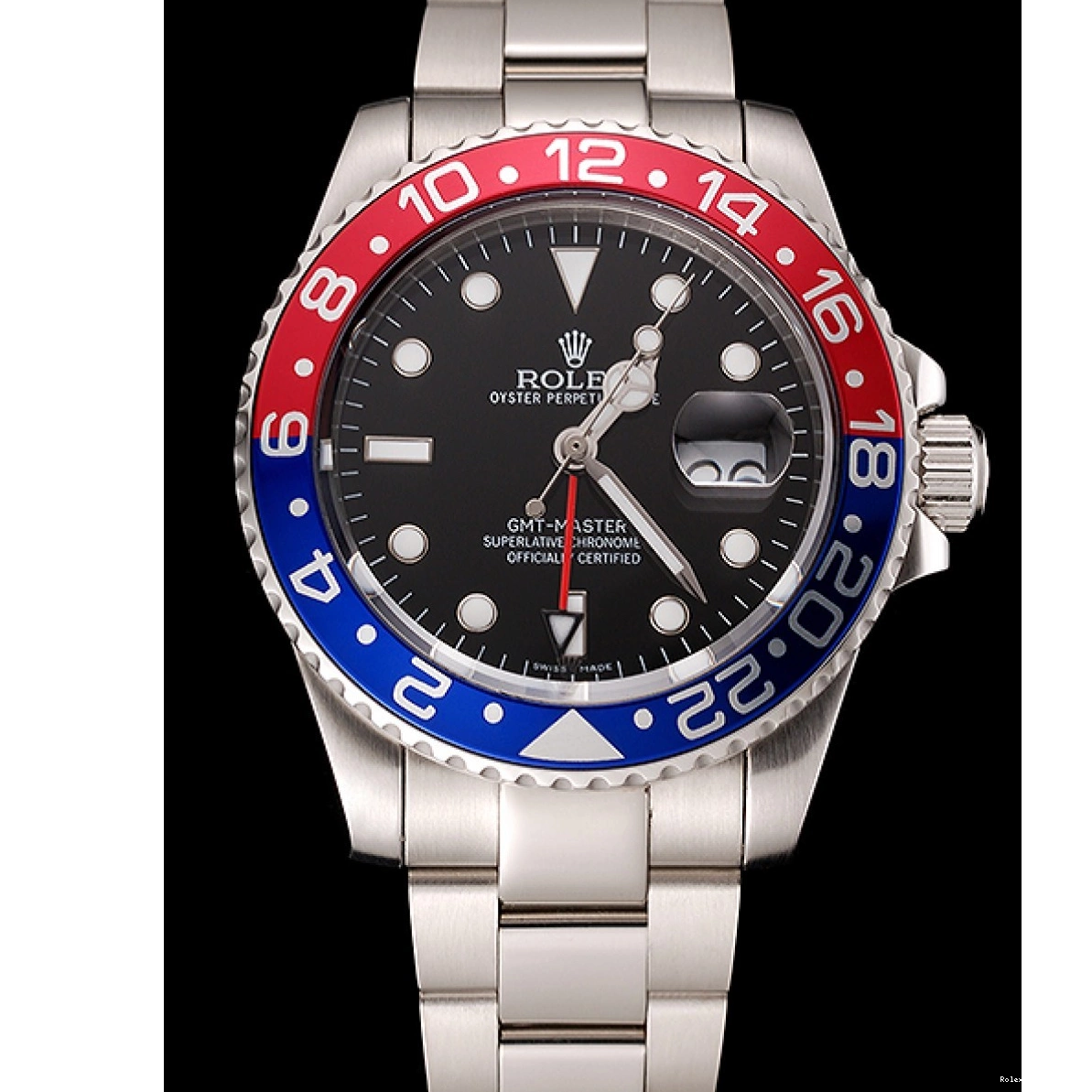 Rolex copies cheap Stainless Steel Dial Rolex 1453751 Black Case Swiss Pepsi And Master Bracelet Bezel GMT II 0224