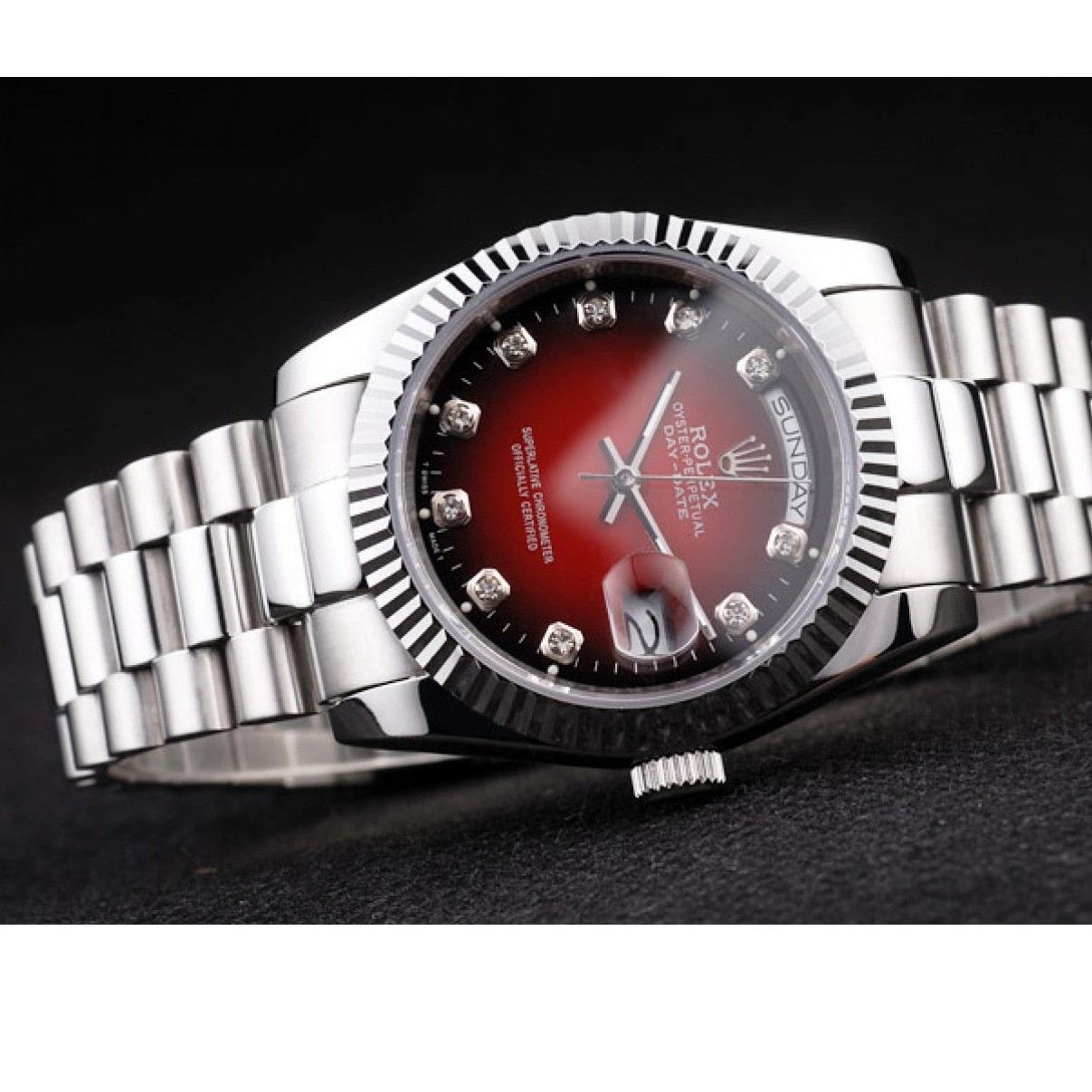 Rolex aaa copy Day-Date Steel Tone Polished Dial Rolex Stainless Red Two 0209