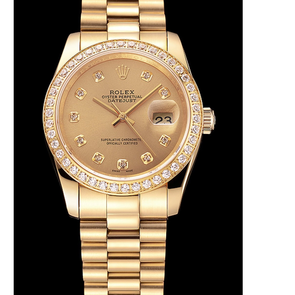 Good copy rolex watches Diamond Champagne Bracelet Bezel Swiss 1454097 Gold Datejust Rolex Dial 0212