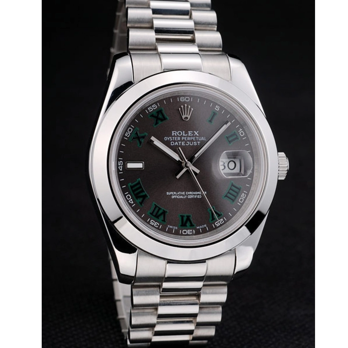 AAA replica watch Dial 41982 Rolex DateJust Stainless Steel Grey Strap 0216