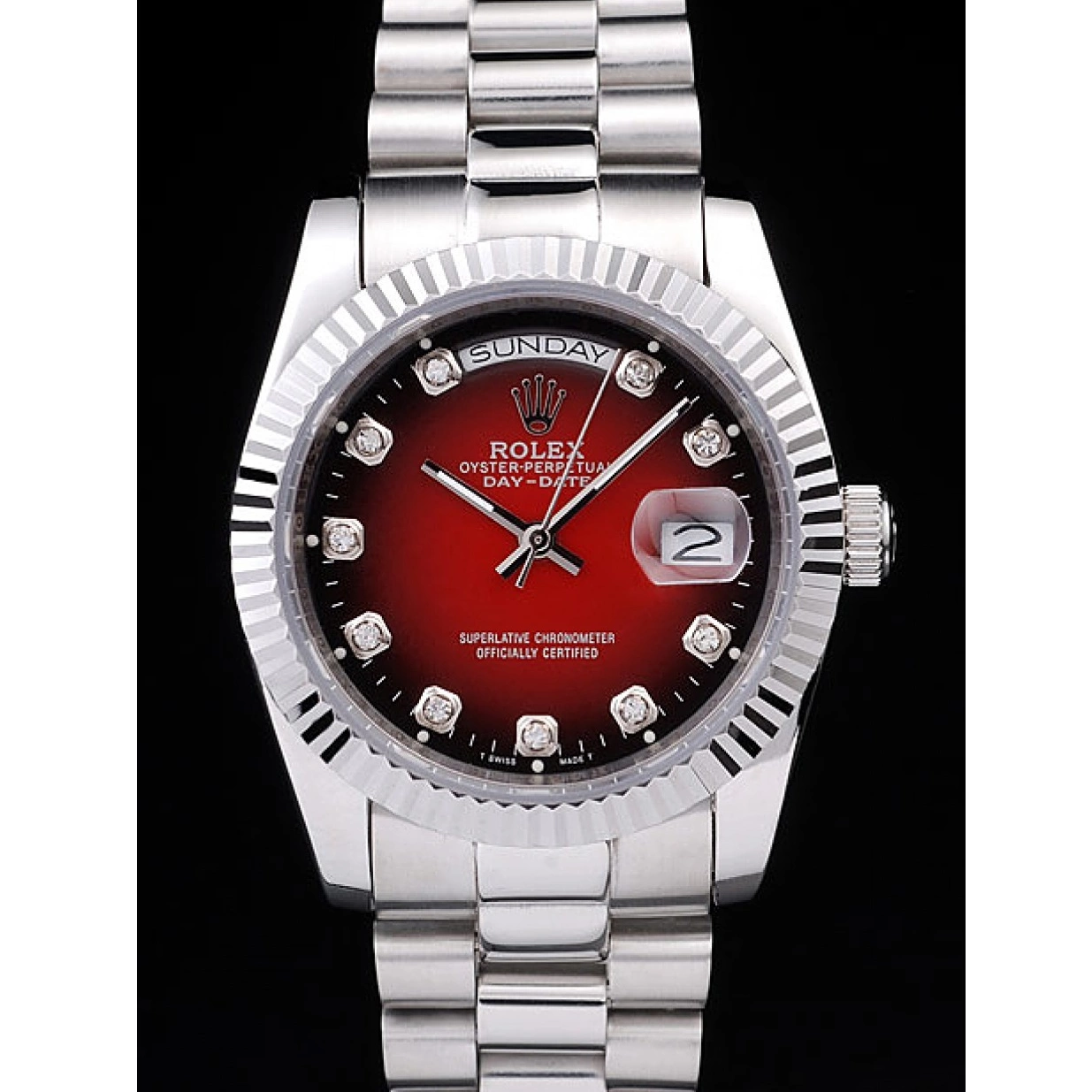 Rolex aaa copy Day-Date Steel Tone Polished Dial Rolex Stainless Red Two 0209