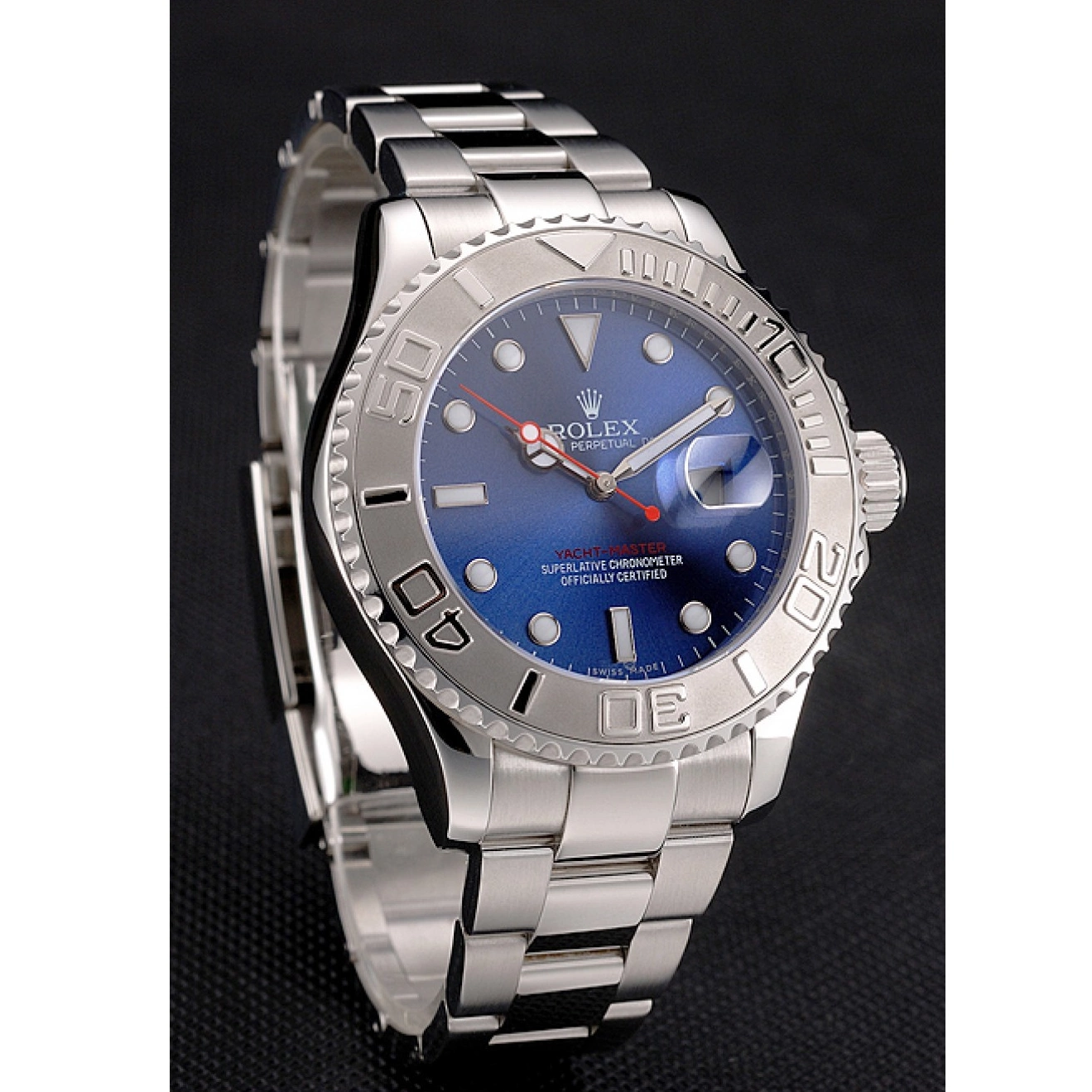 Rolex aaa copy Steel Bracelet Rolex Dial Yacht-Master And Blue Case Stainless 0223