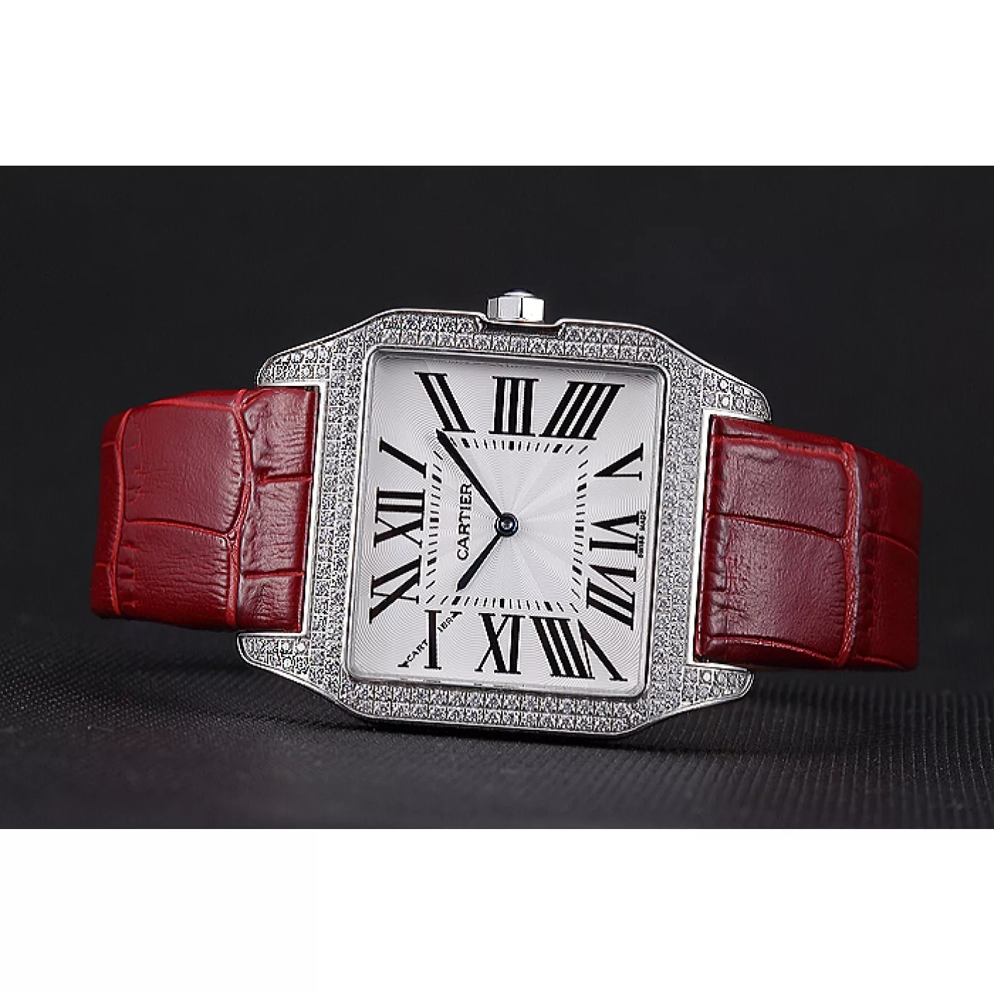 AAA replica watch Cartier Santos 100 Diamond Silver Bezel 621928 0204