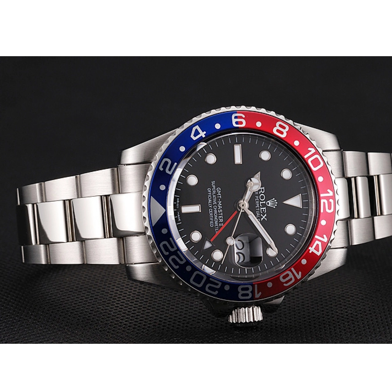 Rolex copies cheap Stainless Steel Dial Rolex 1453751 Black Case Swiss Pepsi And Master Bracelet Bezel GMT II 0224